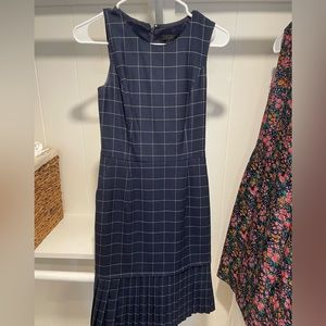 Jcrew windowpane navy dress with pleated skirt